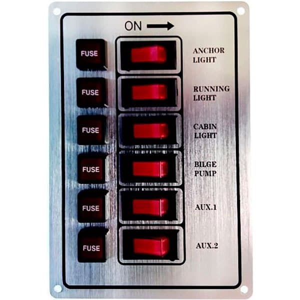 Goldenship 15a 12v 6 Afbrydere Aluminium Panel Med Sikring Holdere Søvfarvet 115 x 167 mm