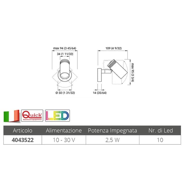Quick Italy Justerbart Ljus Jacob 10-30v 109 Mm Silver 140 Lumens