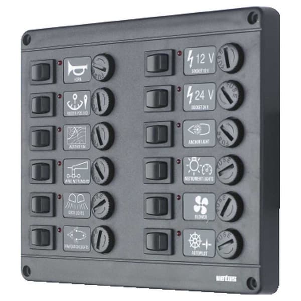 Vetus Sikringer Switch Panel P12 Sort 12V