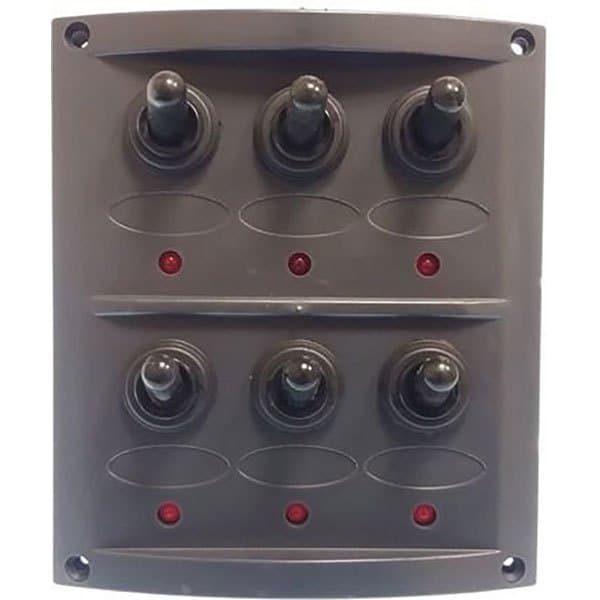 Goldenship 15a 12v 6 Växlar Panel Med Ljus Svart 110 x 125 mm