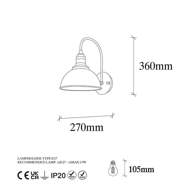 Wellhome Seinävalaisin E27 27x27x36 Cm 15w
