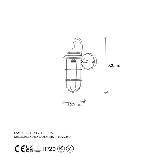 Wellhome Vägglampa E27 12x25x32 Cm 40w