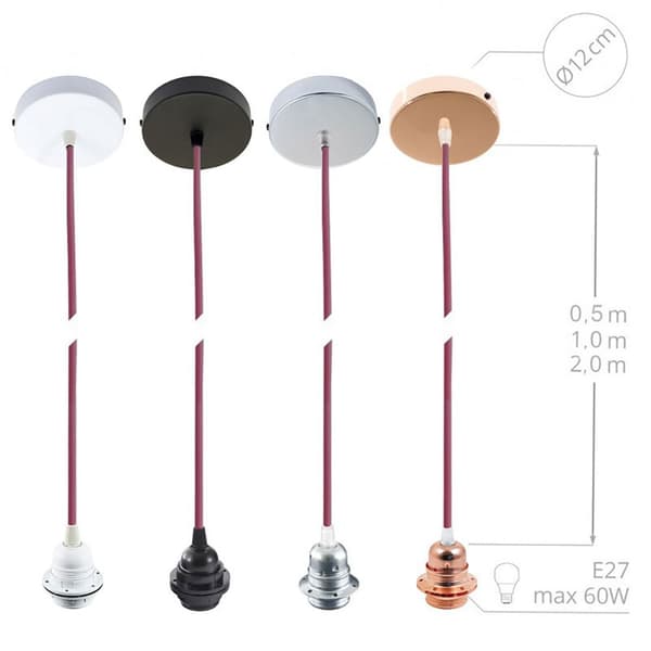 Creative Cables Rc01 50 Cm Hængende Lampe Pendel Til Lampeskærm Søvfarvet