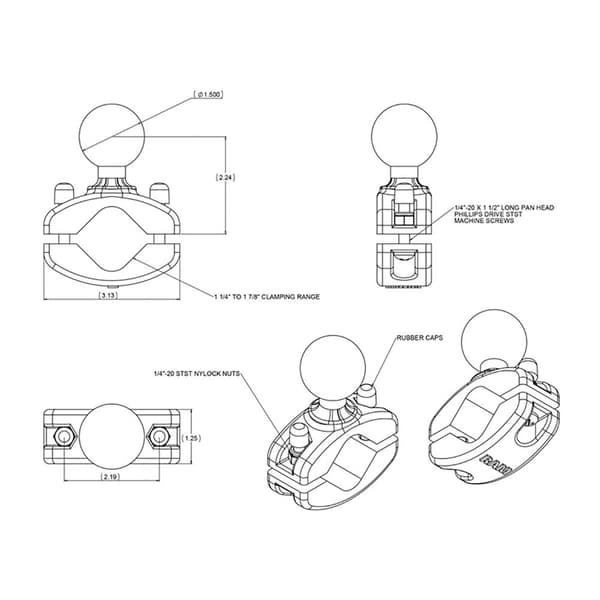 Ram Mounts 1.25-1.875´´ Skenklämmor Kulbas