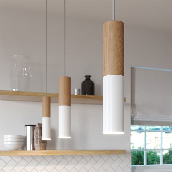 Creative Cables Pendellampe Med Tekstilkabel Og Dobbelt Tub-e14-lampe I Træ Og Metal