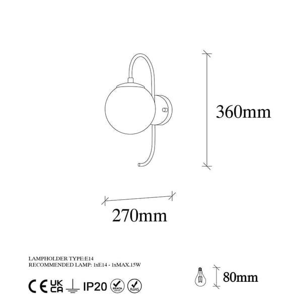 Wellhome Böjd Vägglampa E14 15w