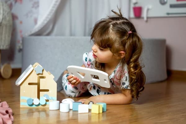 Mamabrum Puinen lajittelulelu lapsille 3+, opettavainen lajittelu palikoilla, muodon ja värin lajittelu, aistilelut