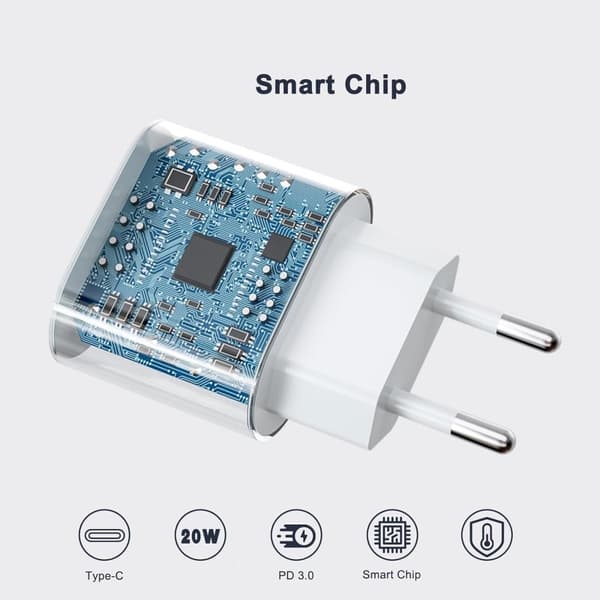iPhone Snabbladdare USB-C PD 3.0. 20W Strömadapter + Kabel