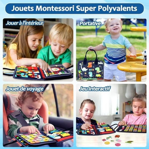 Busy Board Montessori Toy - Aktivitets- och utvecklingsleksaker för barn - Blå,P4- Montessorispel Lär dig