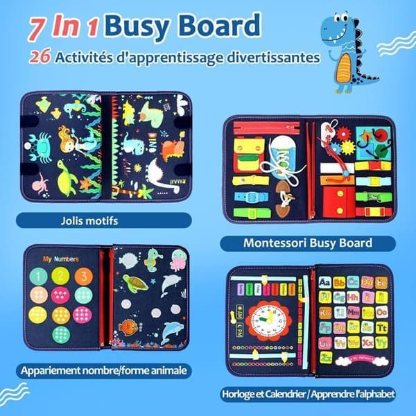 Busy Board Montessori Toy - Aktivitets- och utvecklingsleksaker för barn - Blå,P4- Montessorispel Lär dig
