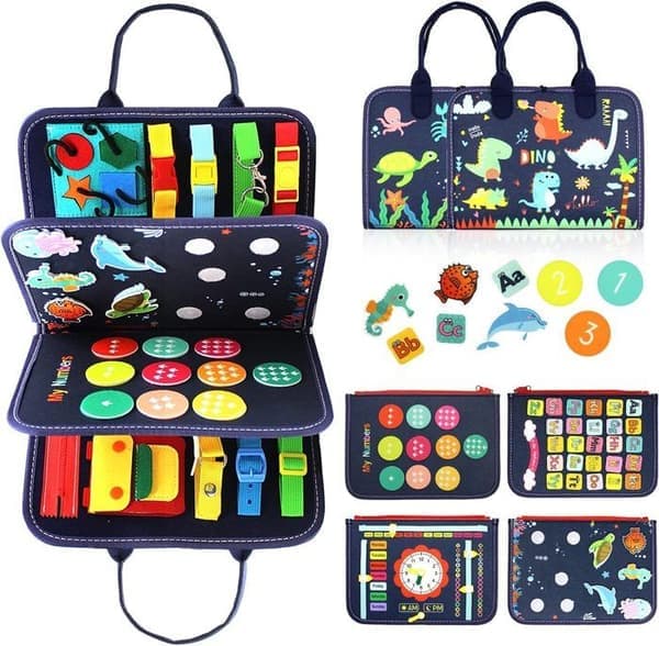 Busy Board Montessori Toy - Aktivitets- och utvecklingsleksaker för barn - Blå,P4- Montessorispel Lär dig