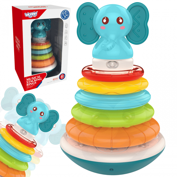 WOOPIE BABY Pyramidtorn Interaktiv Elefant med Ringar och Skallra