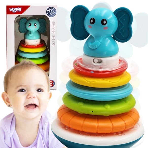 WOOPIE BABY Pyramidtorn Interaktiv Elefant med Ringar och Skallra