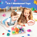 Miniatyrbild 6 av 6: OBOSOE Montessori-leksak, 3-i-1 Färg- & Formlärspussel med Fiskelek • Trästapel & Insticksleksak för Småbarn 1–3 år (Flickor/Pojkar)