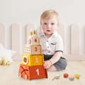 Miniatyrbild 3 av 8: Mamabrum Montessori träpyramid 3-i-1 – stapelleksak med former, labyrint och siffror, pedagogisk leksak från 18 månader