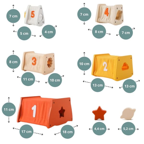 Mamabrum Montessori träpyramid 3-i-1 – stapelleksak med former, labyrint och siffror, pedagogisk leksak från 18 månader