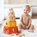 Miniatyrbild 2 av 8: Mamabrum Montessori träpyramid 3-i-1 – stapelleksak med former, labyrint och siffror, pedagogisk leksak från 18 månader