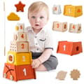 Miniatyrbild 1 av 8: Mamabrum Montessori träpyramid 3-i-1 – stapelleksak med former, labyrint och siffror, pedagogisk leksak från 18 månader