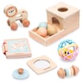 Miniatyrbillede 1 af 11: Mamabrum Montessori legesæt 7-12 måneder – 6 pædagogisk trælegetøj til babyer, sensorisk og motorisk udvikling, minimalistisk design