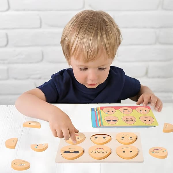 OBOSOE Fun Expression Egg Matching Game – Kaksipuolinen puinen palapeli lapsille