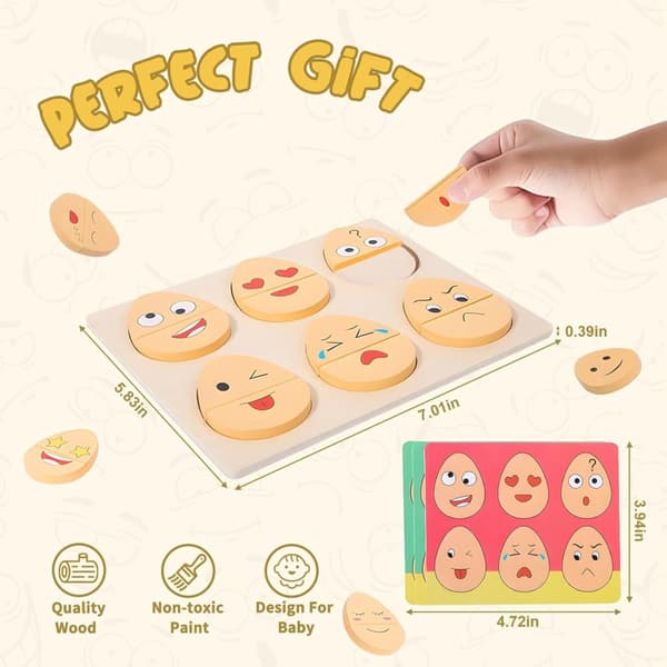 OBOSOE Fun Expression Egg Matching Game – Kaksipuolinen puinen palapeli lapsille