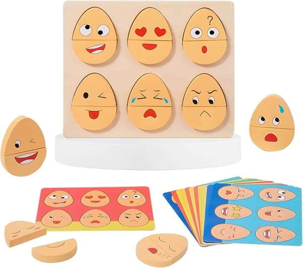 OBOSOE Fun Expression Egg Matching Game – Kaksipuolinen puinen palapeli lapsille