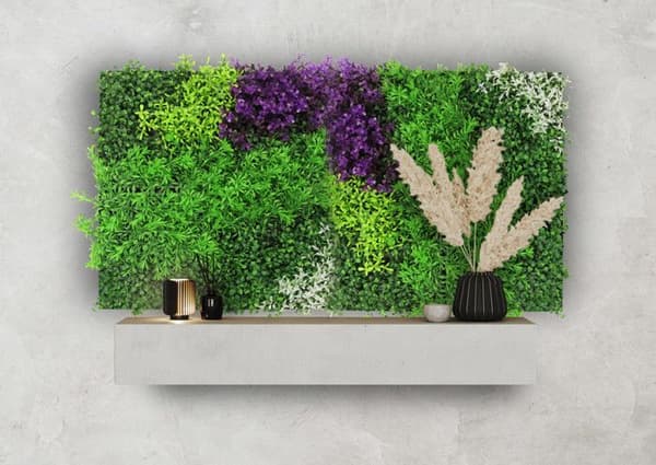 JANGAL - Modular Wall - Akustisk väggpanel - 520 x 520 x 50 mm - Blandade lila blommor - Växtpanel
