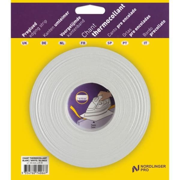 Självklistrande band - NORDLINGER PRO - 23 mm x 25 m - Förlimmad - FSC MIXTE - Satinvit