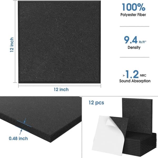 OBOSOE akustinen paneeli 12 kpl 30x30cm itseliimautuva äänieristysseinäpaneeli polyesteri