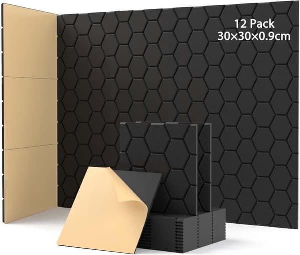 OBOSOE 12 stk selvklæbende akustikpaneler 30x30cm lydpaneler til vægge, lydisolerende vægpaneler Sort 12 st