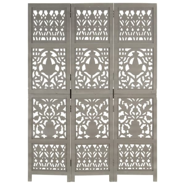 vidaXL 3-panels rumdeler håndskåret 120 x 165 cm massivt mangotræ grå
