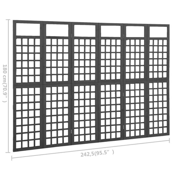 vidaXL 6-panels rumdeler/espalier 242,5x180 cm massivt grantræ sort