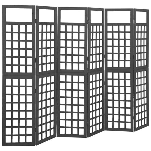 vidaXL 6-panels rumdeler/espalier 242,5x180 cm massivt grantræ sort