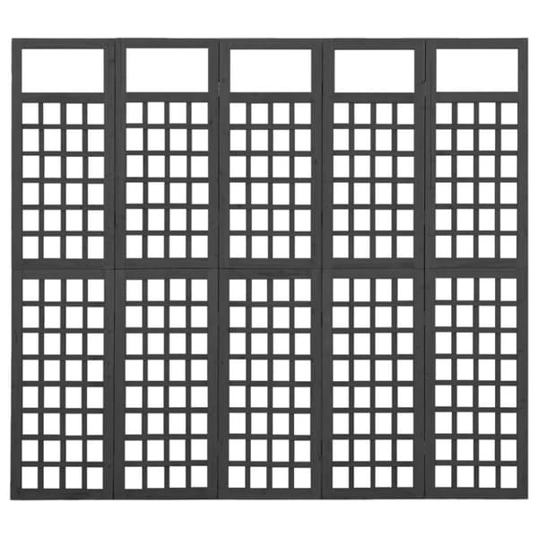 vidaXL 5-panels rumdeler/espalier 201,5x180 cm massivt grantræ sort
