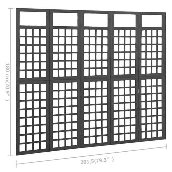 vidaXL Romdeler/espalier 5 paneler heltre svart 201,5x180 cm