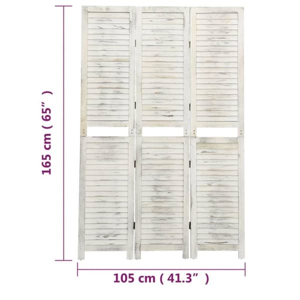 vidaXL Romdeler 3 paneler antikk hvit 105x165 cm tre