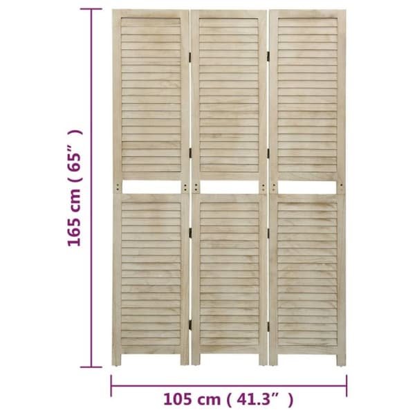 vidaXL 3-panels rumdeler 105x165 cm massivt kejsertræ