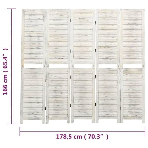 vidaXL Romdeler 5 paneler antikk hvit 178,5x166 cm heltre