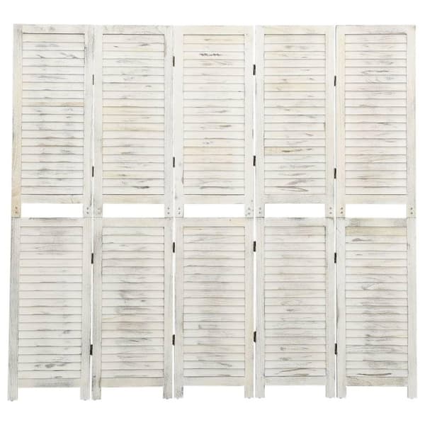 vidaXL 5-panels rumdeler 178,5x166 cm massivt træ antik hvid