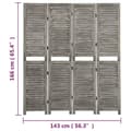 Miniatyrbillede 6 af 8: vidaXL 4-panels rumdeler 143x166 cm massivt træ grå