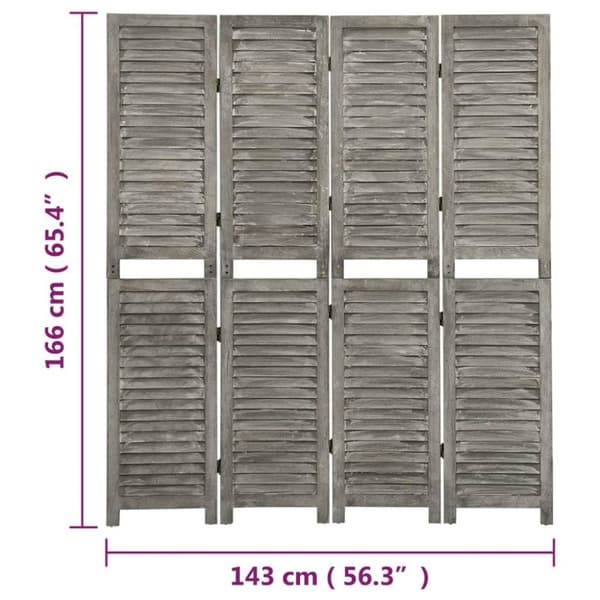 vidaXL 4-panels rumdeler 143x166 cm massivt træ grå