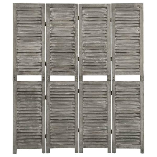 vidaXL 4-panels rumdeler 143x166 cm massivt træ grå