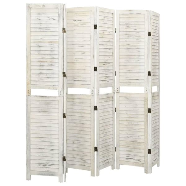 vidaXL 6-panels rumdeler 215x166 cm massivt træ antik hvid