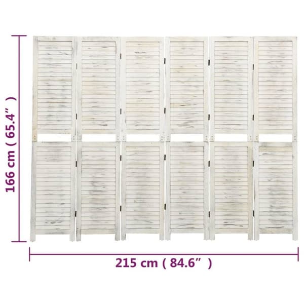 vidaXL 6-panels rumdeler 215x166 cm massivt træ antik hvid