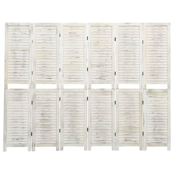 vidaXL 6-panels rumdeler 215x166 cm massivt træ antik hvid