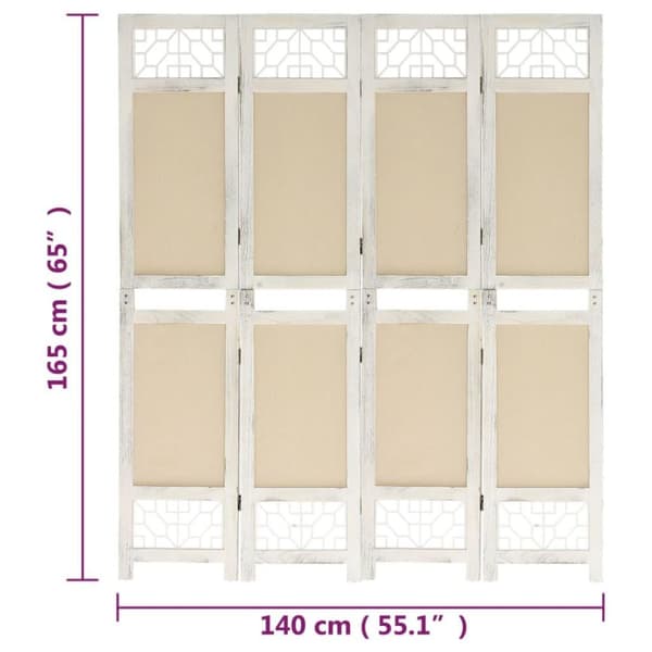 vidaXL Romdeler med 4 paneler kremhvit 140x165 cm stoff