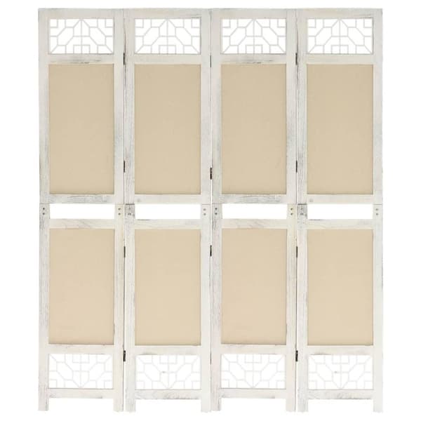 vidaXL Romdeler med 4 paneler kremhvit 140x165 cm stoff