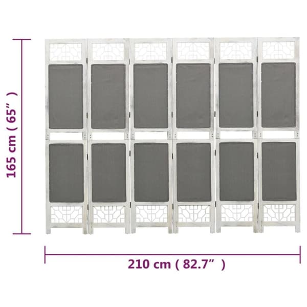 vidaXL 6-panels rumdeler 210x165 cm stof grå