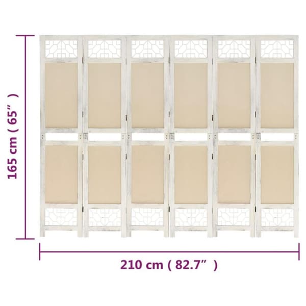 vidaXL Romdeler 6 paneler kremhvit 210x165 cm stoff