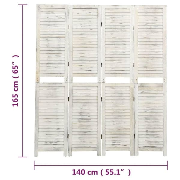 vidaXL Romdeler 4 paneler antikk hvit 140x165 cm tre
